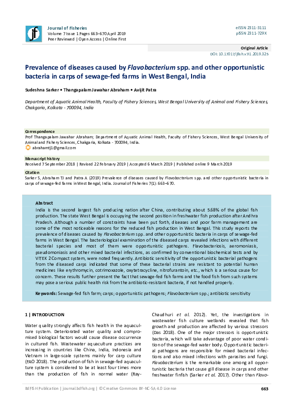 (PDF) Prevalence of diseases caused by Flavobacterium spp. and other ...