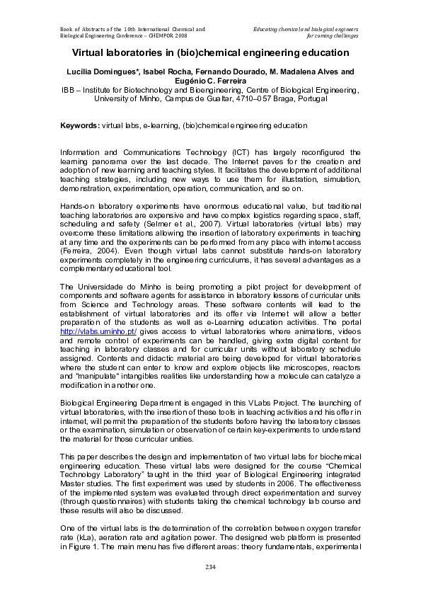 (PDF) Virtual laboratories in (bio)chemical engineering education