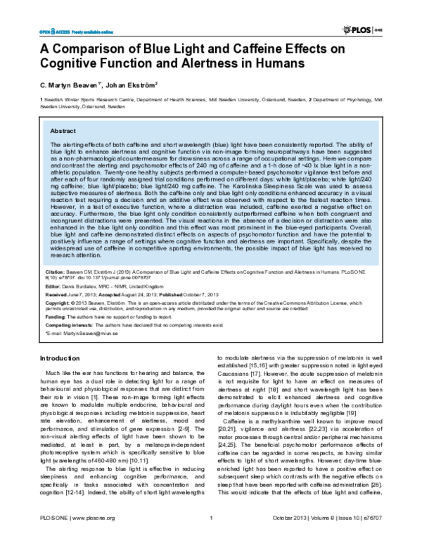 (PDF) A Comparison of Blue Light and Caffeine Effects on Cognitive ...