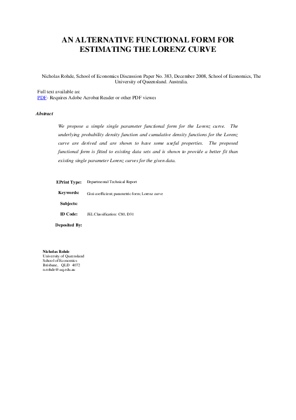 (PDF) An alternative functional form for estimating the Lorenz curve
