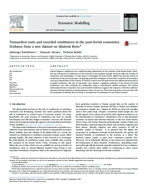 (PDF) Transaction costs and recorded remittances in the post-Soviet ...
