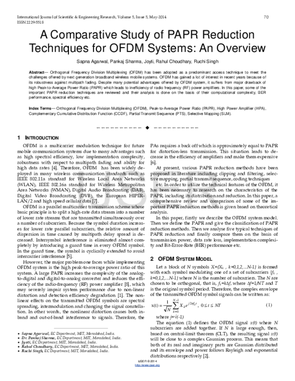 (PDF) A Comparative Study of PAPR Reduction Techniques for OFDM Systems ...