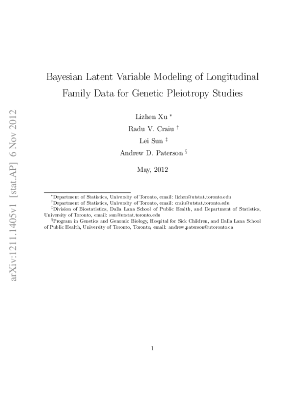 (PDF) Bayesian Latent Variable Modeling of Longitudinal Family Data for ...