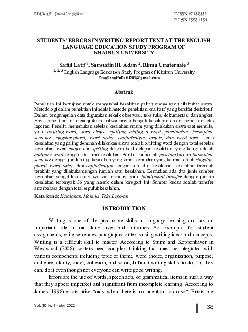 (PDF) Students’ Errors in Writing Report Text at the English Language ...