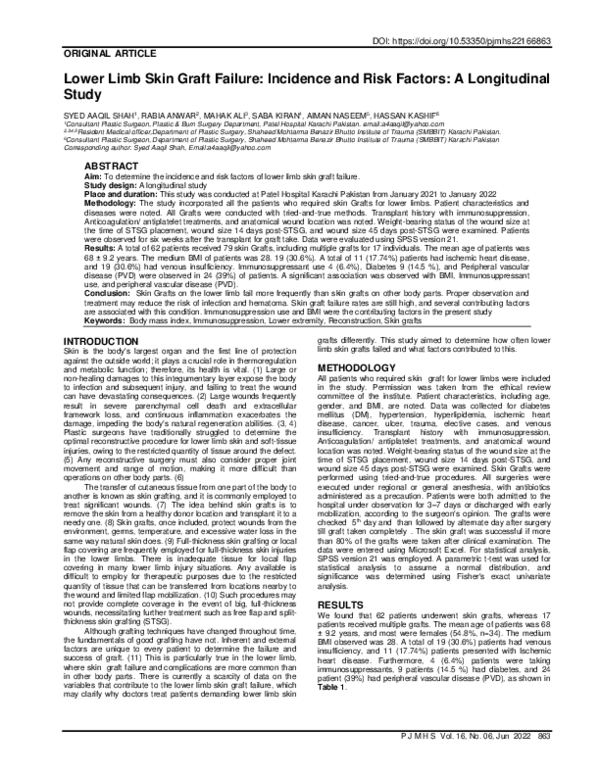 (PDF) Lower Limb Skin Graft Failure: Incidence and Risk Factors: A ...
