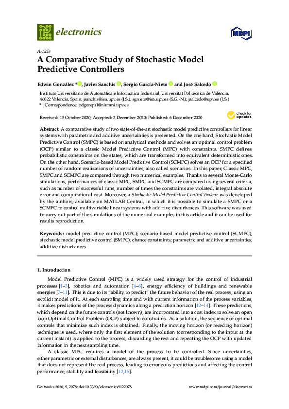 (PDF) A Comparative Study of Stochastic Model Predictive Controllers