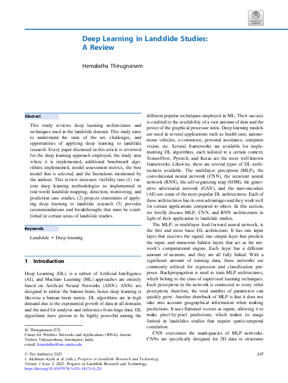(PDF) Deep Learning in Landslide Studies: A Review