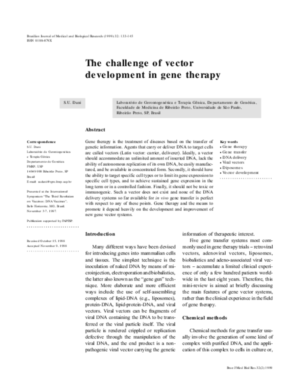 (PDF) The challenge of vector development in gene therapy
