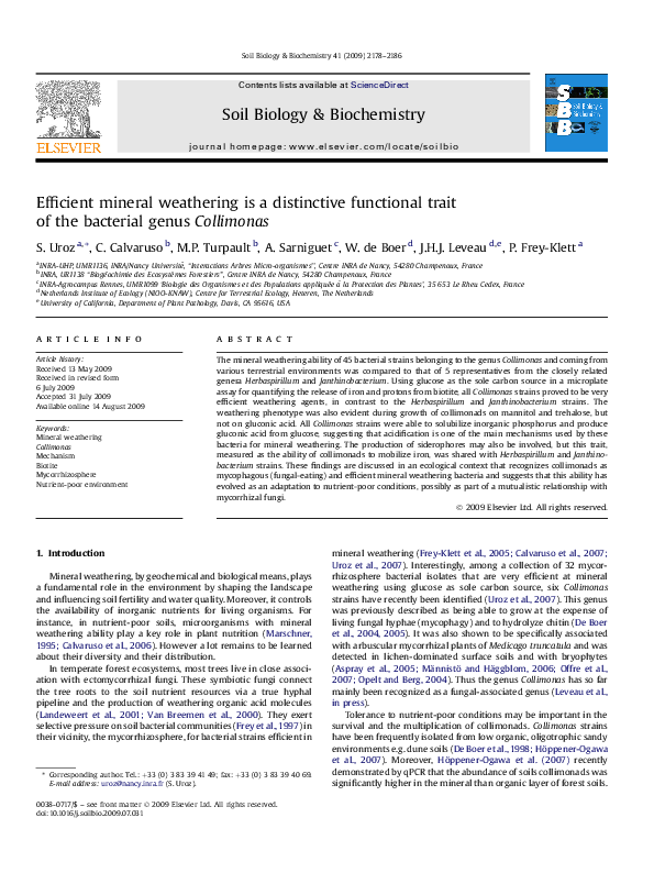 (PDF) Efficient mineral weathering is a distinctive functional trait of ...