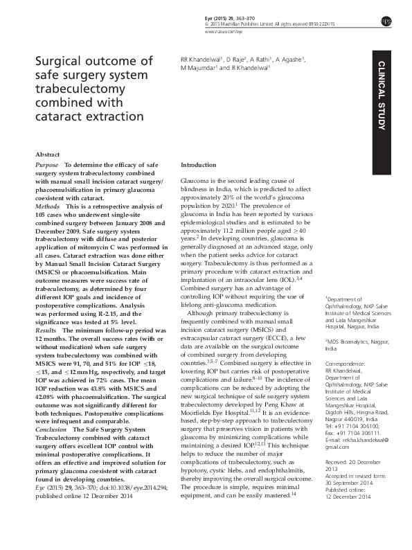 (PDF) Surgical outcome of safe surgery system trabeculectomy combined ...