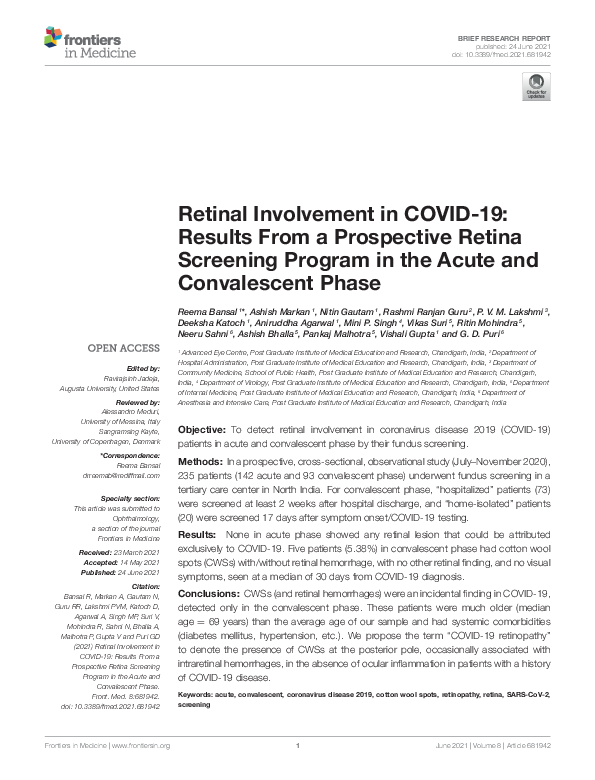 (PDF) Retinal Involvement in COVID-19: Results From a Prospective ...