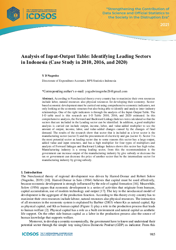 (PDF) Analysis of Input-Output Table: Identifying Leading Sectors in ...