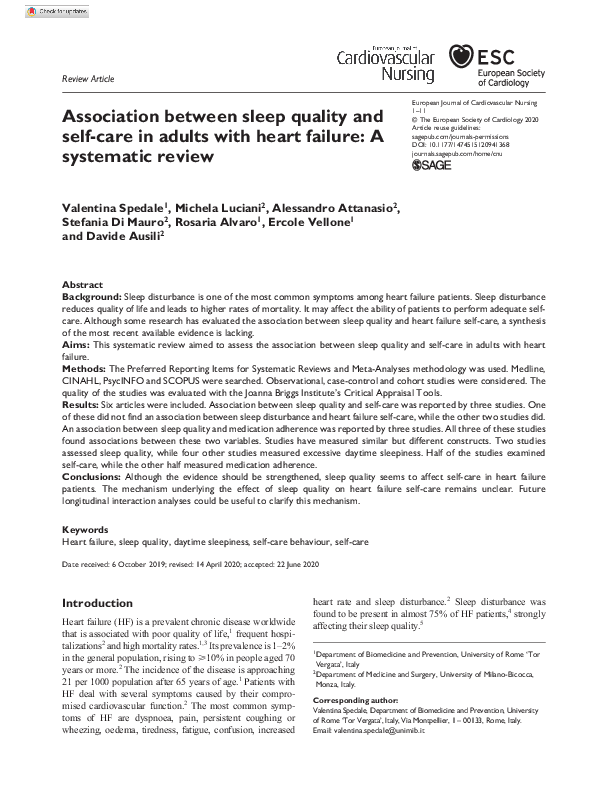 (PDF) Association between sleep quality and self-care in adults with ...
