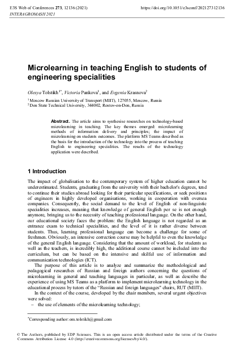 (PDF) Microlearning in teaching English to students of engineering ...