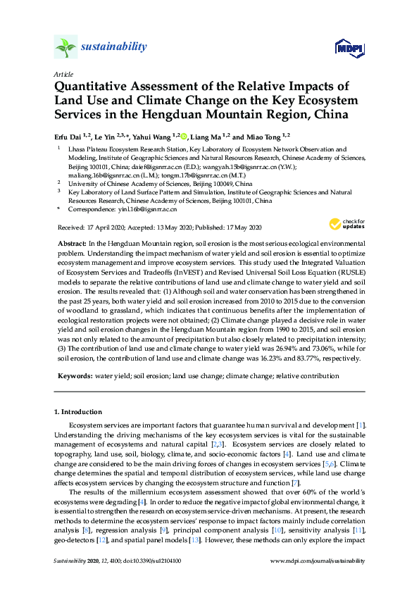 (PDF) Quantitative Assessment of the Relative Impacts of Land Use and ...