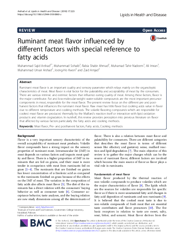 (PDF) Ruminant meat flavor influenced by different factors with special ...