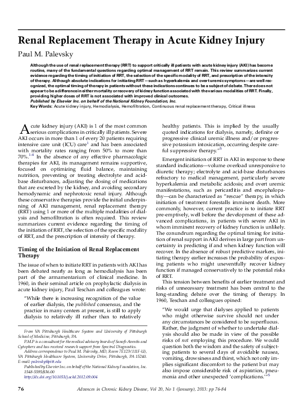(PDF) Renal Replacement Therapy in Acute Kidney Injury