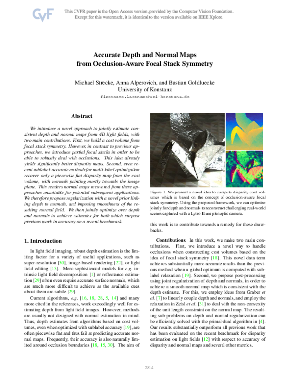 (PDF) Accurate Depth and Normal Maps from Occlusion-Aware Focal Stack ...