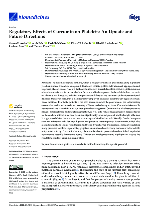 (PDF) Regulatory Effects of Curcumin on Platelets: An Update and Future ...