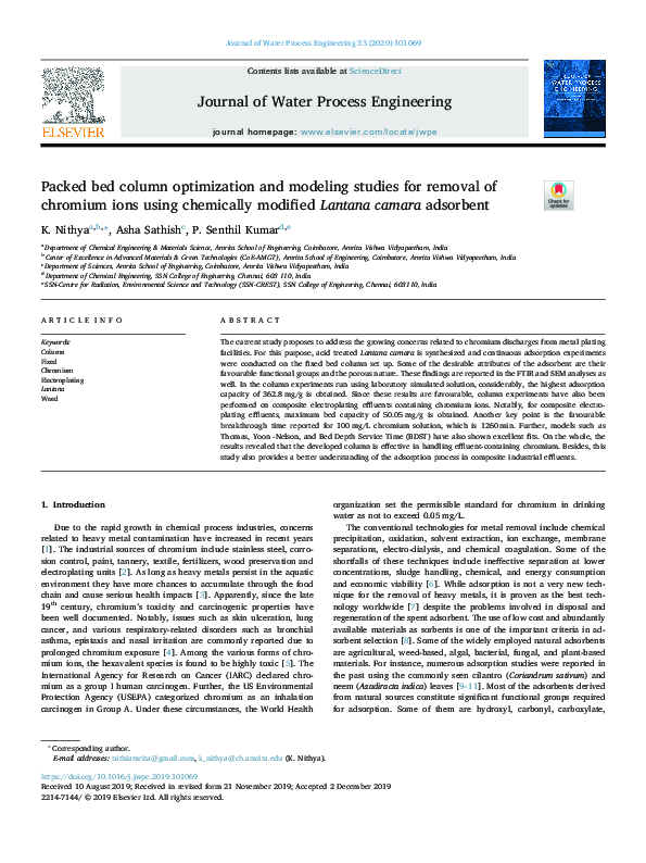 (PDF) Packed bed column optimization and modeling studies for removal ...