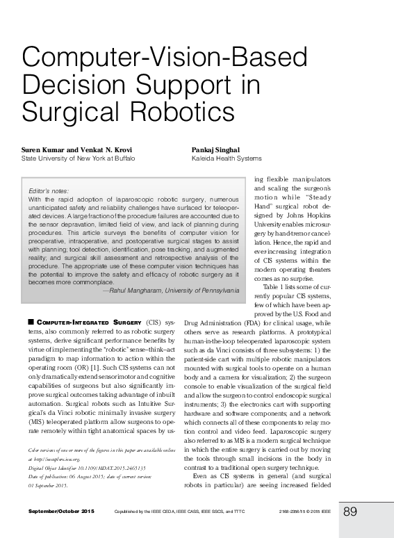 (PDF) Computer-Vision-Based Decision Support in Surgical Robotics