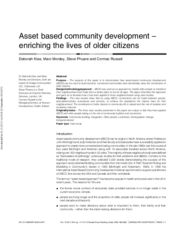 (PDF) Asset based community development – enriching the lives of older ...