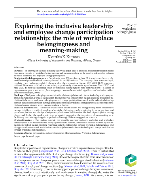 (PDF) Exploring the inclusive leadership and employee change ...