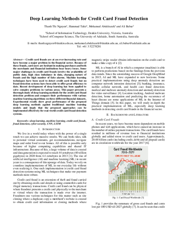 (PDF) Deep Learning Methods for Credit Card Fraud Detection