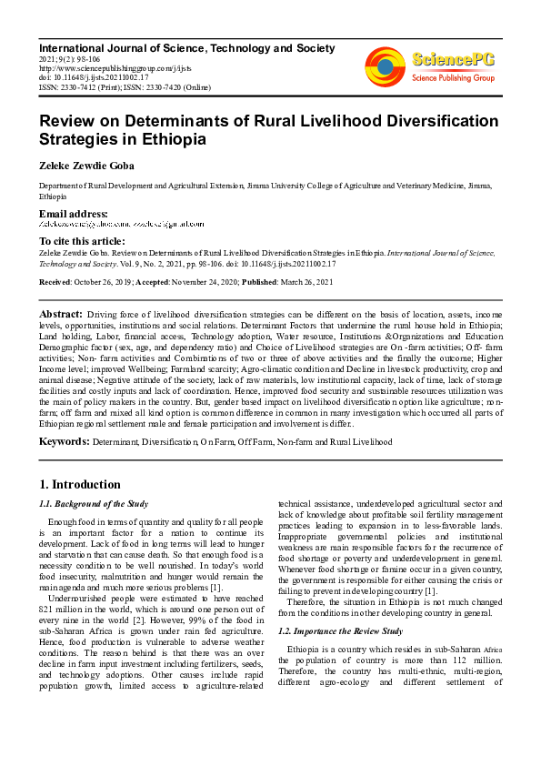 (PDF) Review on Determinants of Rural Livelihood Diversification ...
