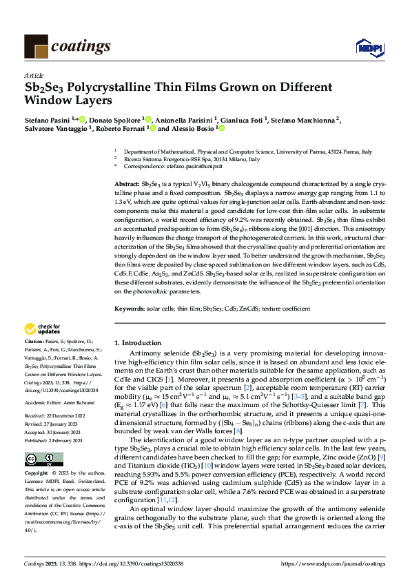 (PDF) Sb2Se3 Polycrystalline Thin Films Grown on Different Window Layers