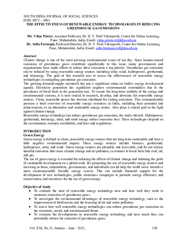 (PDF) THE EFFECTIVENESS OF RENEWABLE ENERGY TECHNOLOGIES IN REDUCING ...