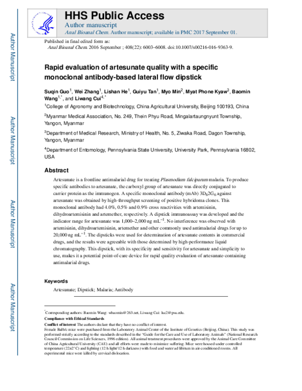 (PDF) Rapid evaluation of artesunate quality with a specific monoclonal