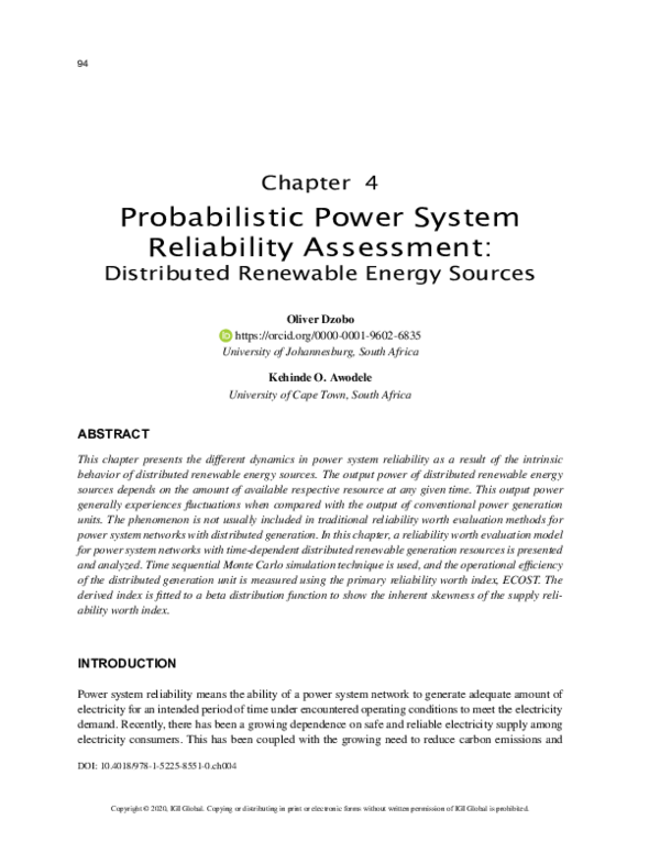 (PDF) Probabilistic Power System Reliability Assessment