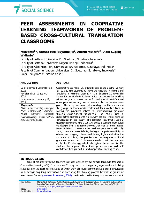 (PDF) Peer Assessments in Cooprative Learning Teamworks of Problem ...
