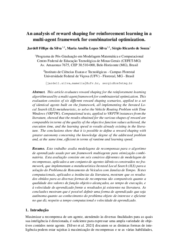 (PDF) An analysis of reward shaping for reinforcement learning in a ...