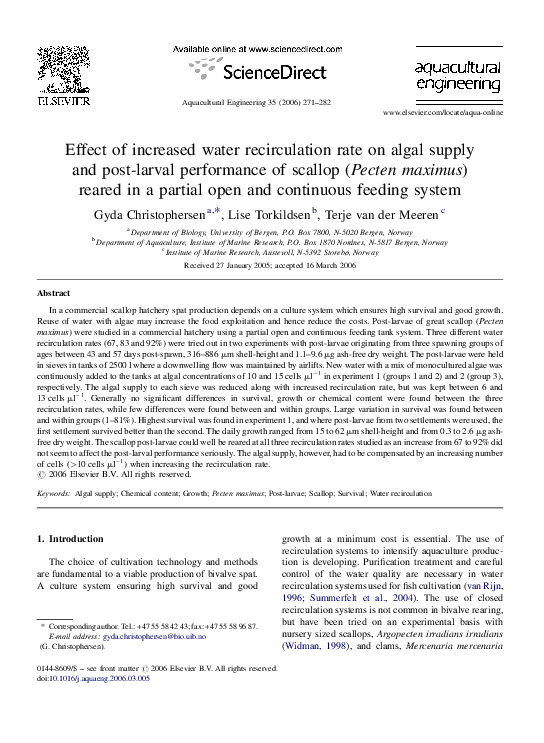 (PDF) Effect of increased water recirculation rate on algal supply and ...
