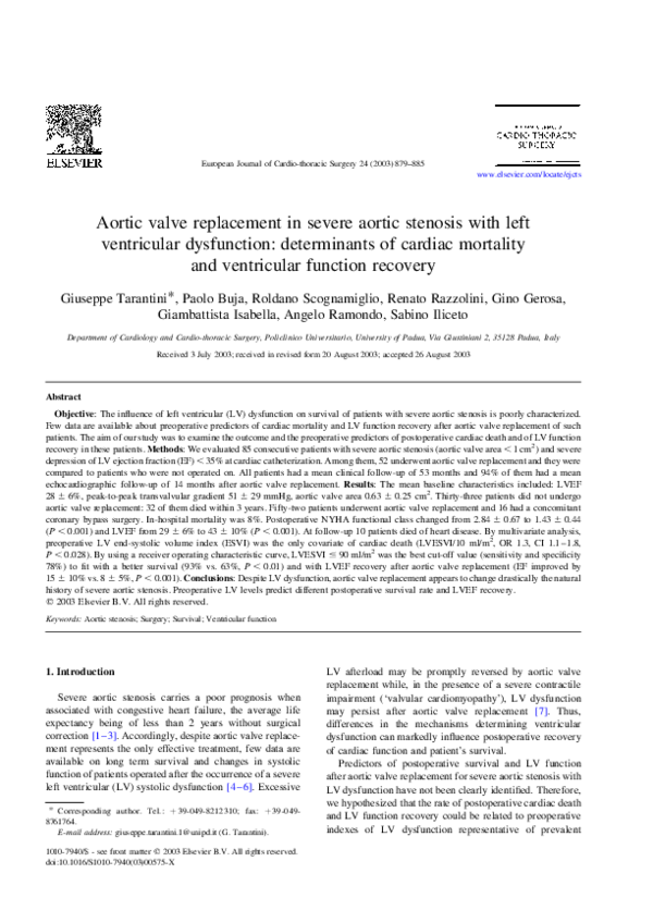 (PDF) Aortic valve replacement in severe aortic stenosis with left ...
