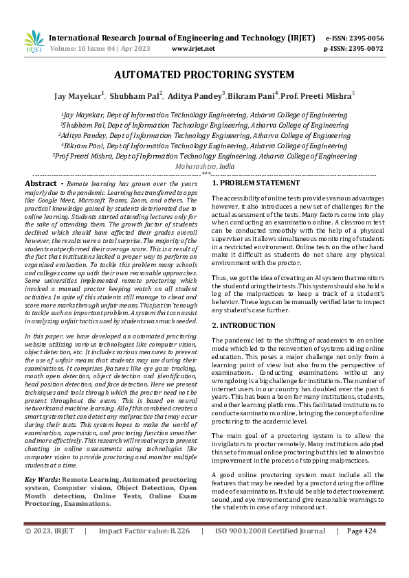(PDF) AUTOMATED PROCTORING SYSTEM