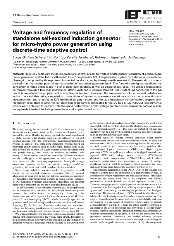 (PDF) Voltage and Frequency Regulation of a Stand-Alone Self-Excited ...