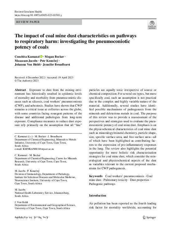 (PDF) The impact of coal mine dust characteristics on pathways to ...