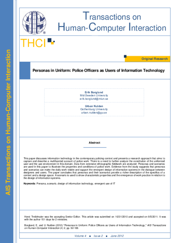 (PDF) Personas in Uniform: Police Officers as Users of Information ...