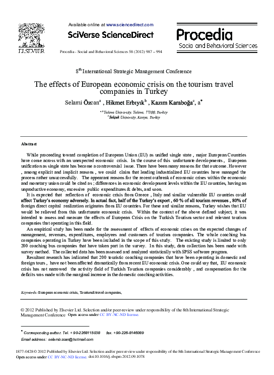 (PDF) The Effects of European Economic Crisis on the Tourism Travel ...