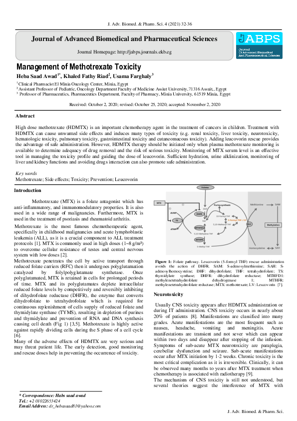 (PDF) Management of Methotrexate Toxicity | Usama Ali - Academia.edu
