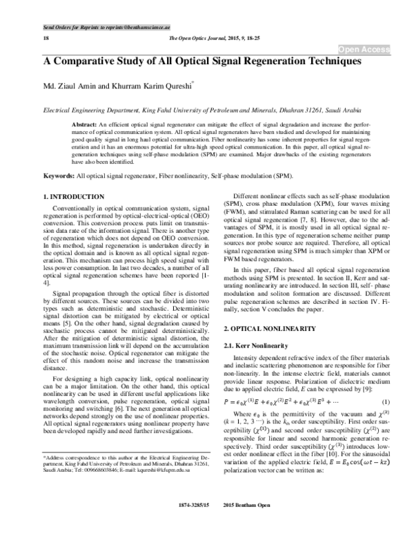 (PDF) A Comparative Study of All Optical Signal Regeneration Techniques