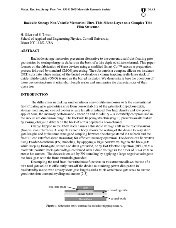(PDF) Backside Storage Non-Volatile Memories: Ultra-Thin Silicon Layer ...