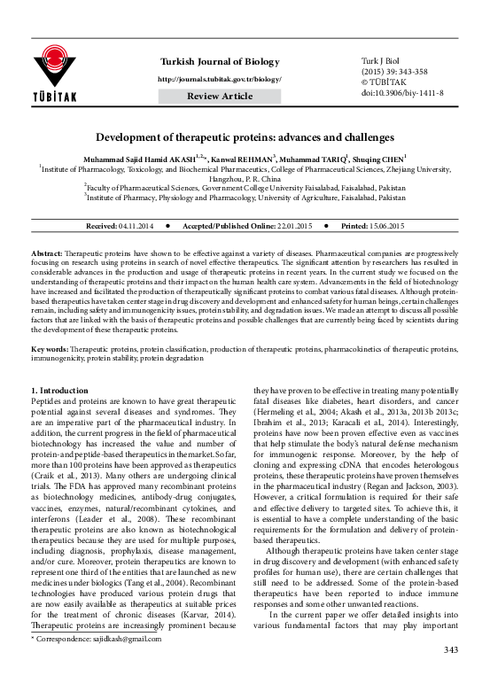 (PDF) Development of therapeutic proteins: advances and challenges