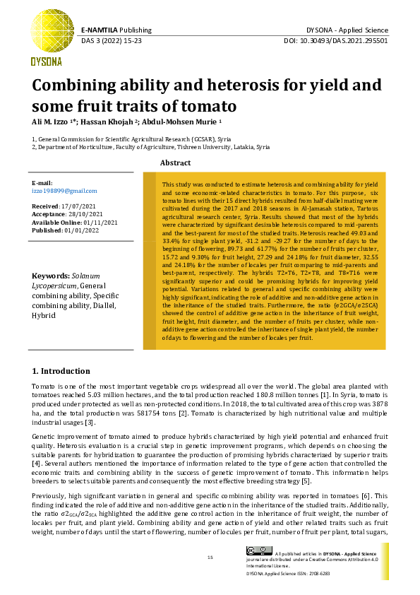 (PDF) Combining ability and heterosis for yield and some fruit traits ...
