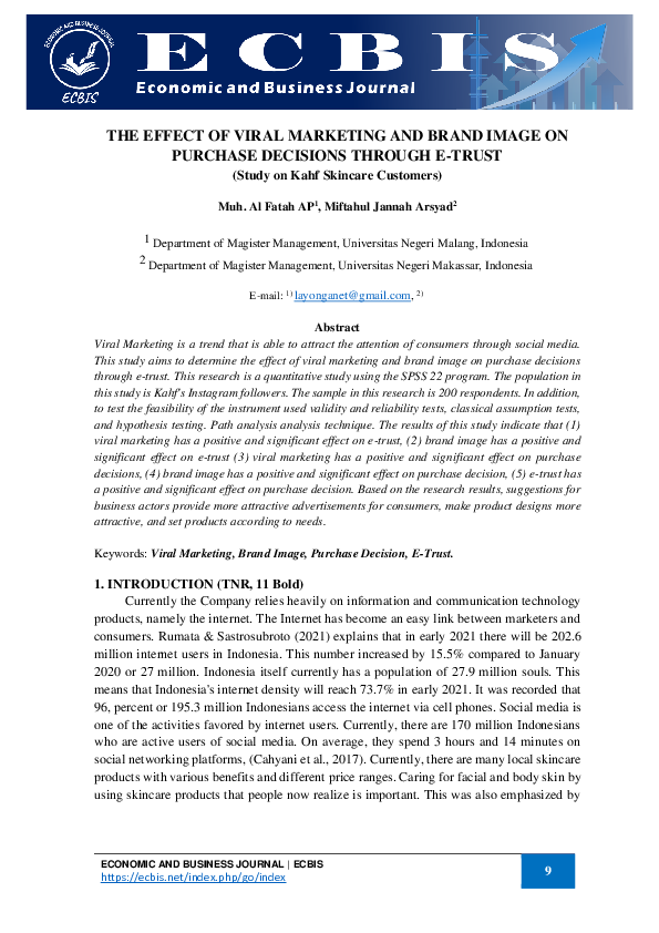 (PDF) The Effect of Viral Marketing and Brand Image on Purchase ...