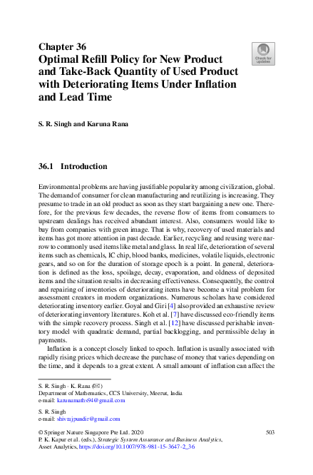 (PDF) Optimal Refill Policy for New Product and Take-Back Quantity of ...