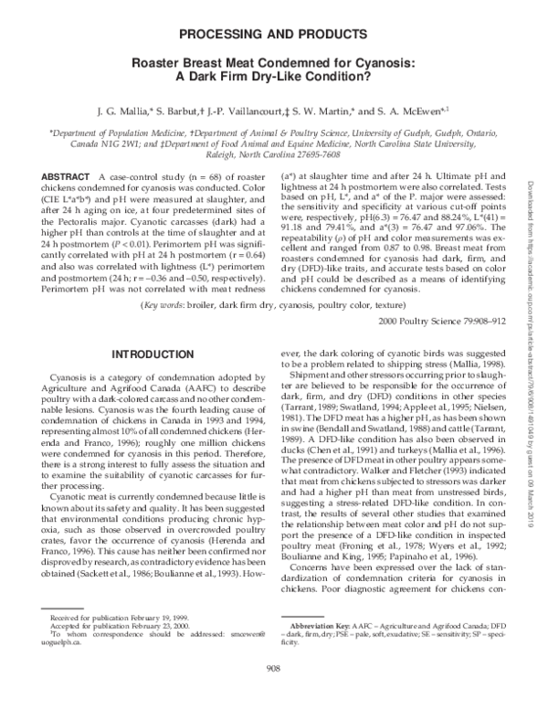 (PDF) Roaster Breast Meat Condemned for Cyanosis: A Dark Firm Dry-Like ...
